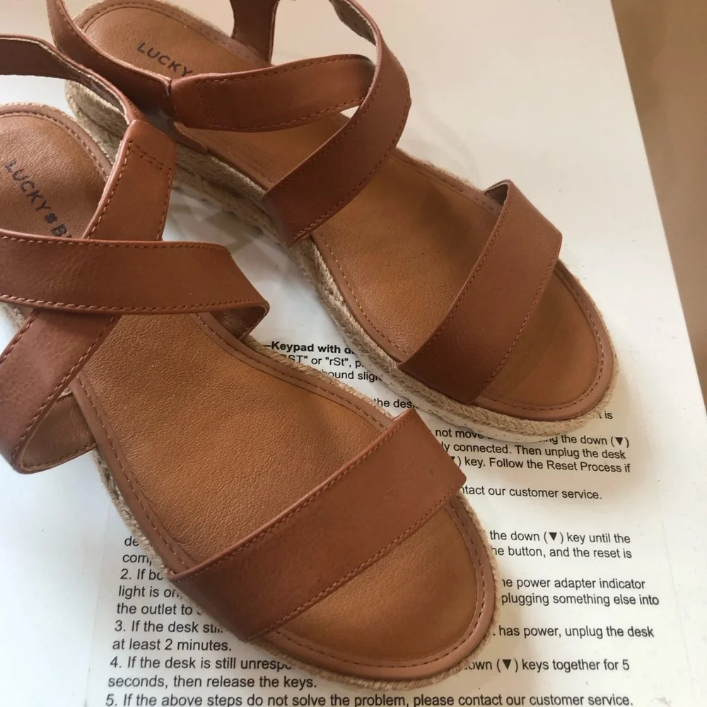 Lucky Brand Brown Espadrille Wedge Platform Sandals Leather Size 7